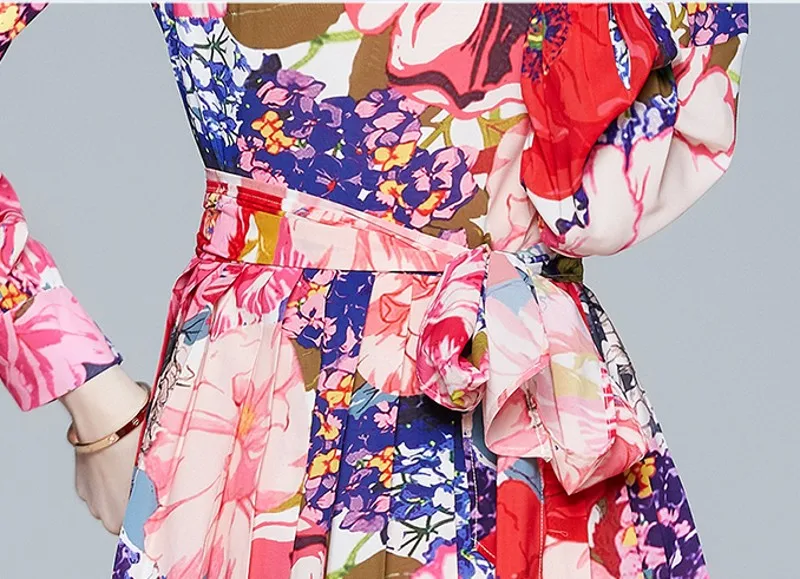 

2021 spring Fashion Runway Dress Women Long Sleeve Floral Print Casual Dresses