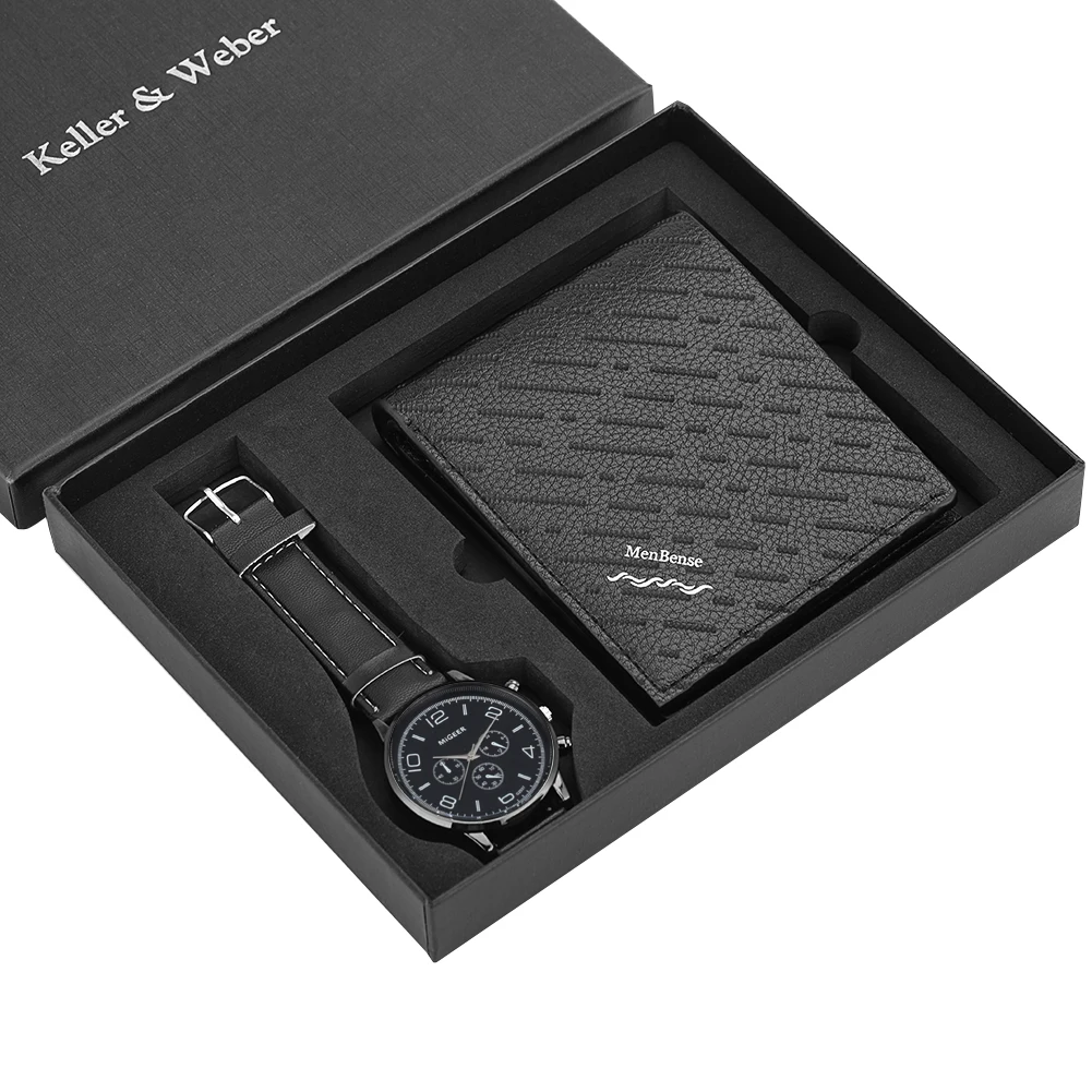 Часы наручные мужские кварцевые с бумажником и кожаным ремешком | Наручные часы