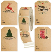 300pcsroll vintage kraft paper christmas stickers gift stationery stickers christmas tree elk label diy party scrapbook paper