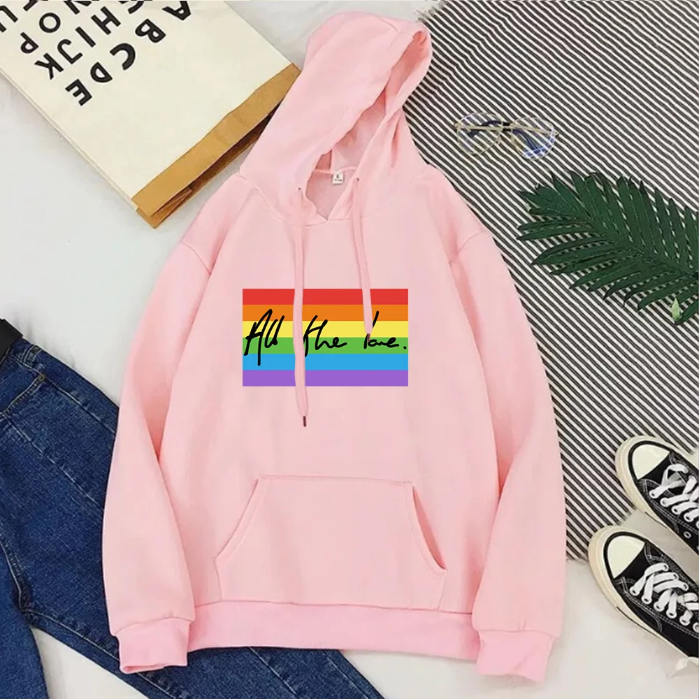

All The Love Pride Flag Hoodies Vintage Sweatshirt Men 2021 Festival Clothing Letter Pullovers Men Pink
