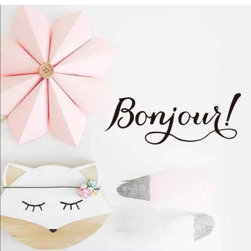 Французский "Bonjour" наклейка на стену с буквенным принтом домашняя наклейка для спальни украшение для детской комнаты монограмма, наклейка для детской комнаты ПВХ надпись на стену