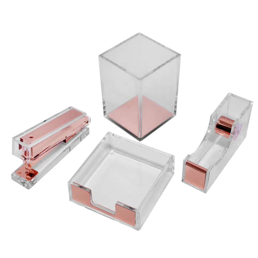 

Office Accessories for Women Rose Gold Office Supplies Desk Sets and Teen Girls Acrylic Clear Stapler Tape Dispenser Set Set