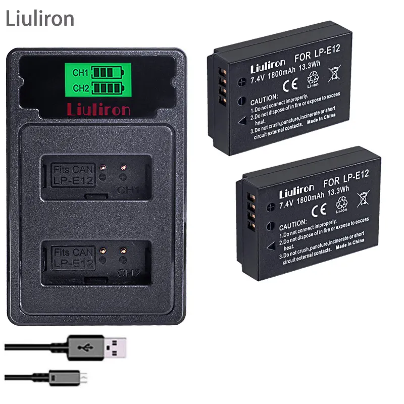 charger and 2battery 4 шт 1800mAh LP-E12 LP E12 LPE12 литий-ионная батарея+ lcd USB двойное зарядное устройство для камеры Canon EOS M50, EOS M100, 100D Kiss X7 Rebel SL1 - Цвет: charger and 2battery