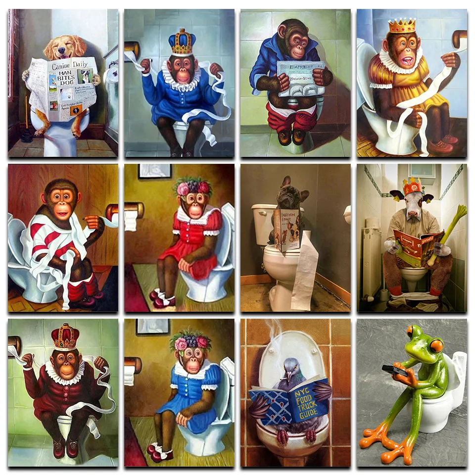 

5d Diy Diamond Painting Kit Animal Diamond Embroidery Monkey Dog Toilet Art Kit Full Square Round Diamond Home Decoration