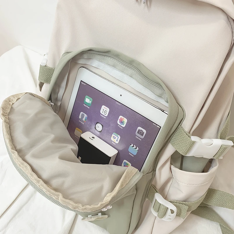 

New Contrast color button Waterproof nylon Women Backpack Female Student schoolbags with vertical zippers Lovely Mochilas