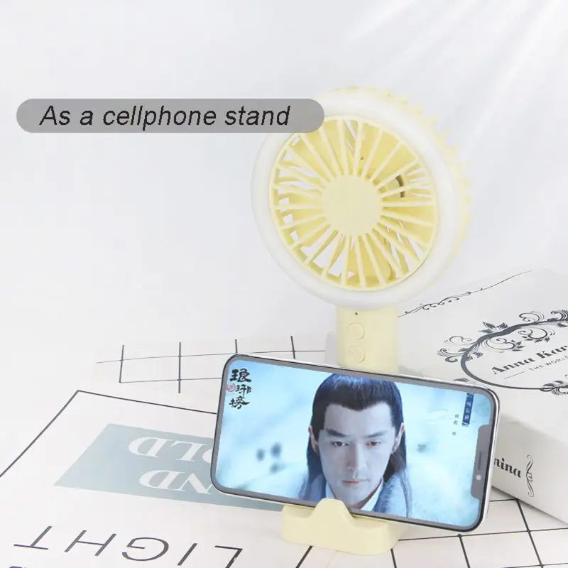 

M5TE 3in1 Handheld USB Rechargeable Fan Cellphone Stand Holder With LED Light Cooler Portable 3 Speed Adjustable Desktop Cooling