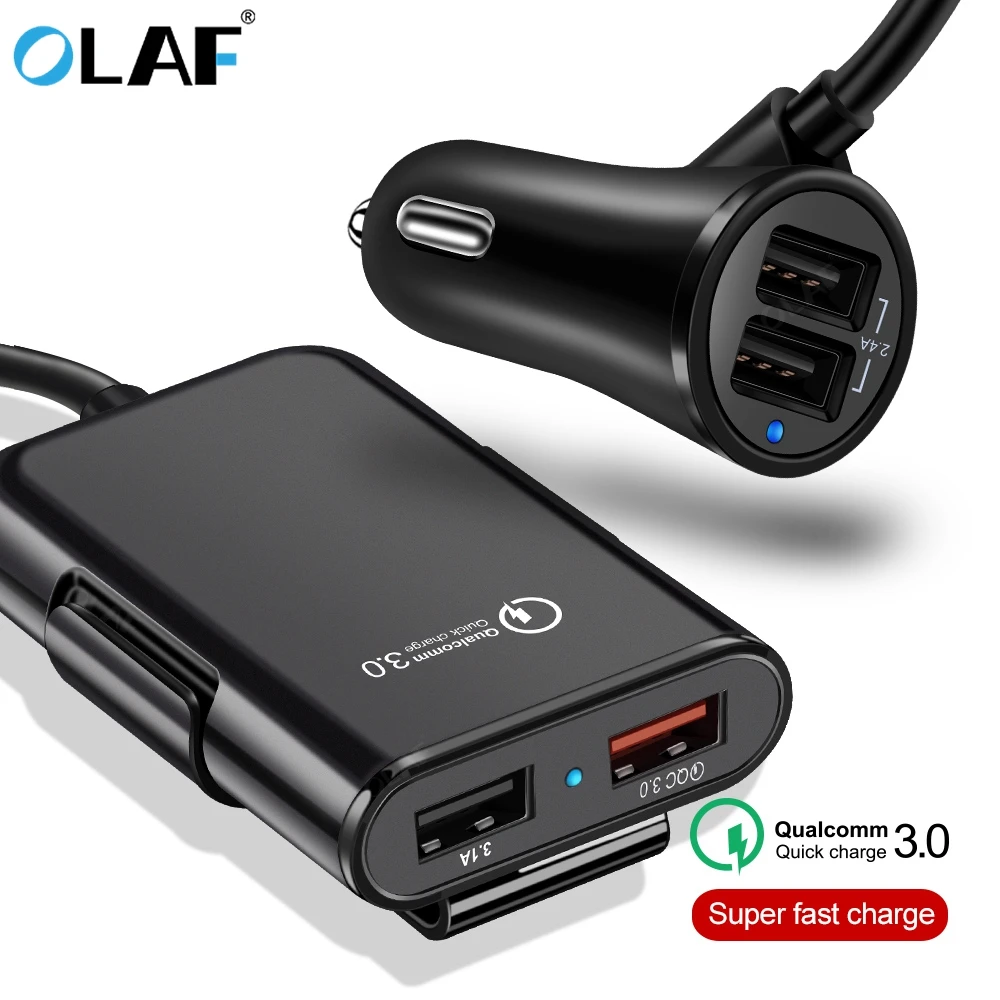 

4 Ports QC3.0+2.4A+3.1A USB Car Charger Universal USB Fast Adapter with 5.6ft Extension Cord Cable for MPV USB Car Phone Charger