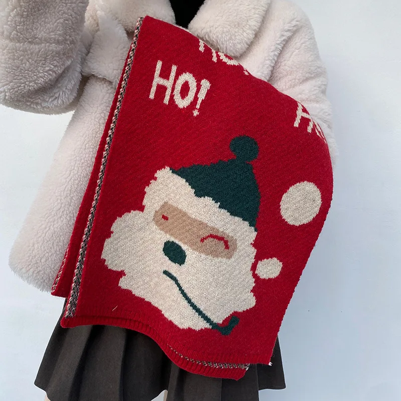 

Новинка Осень-зима 2021, женский шарф в европейском и американском стиле на Рождество, красный вязаный Подарочный шарф, утолщенная теплая Жен...