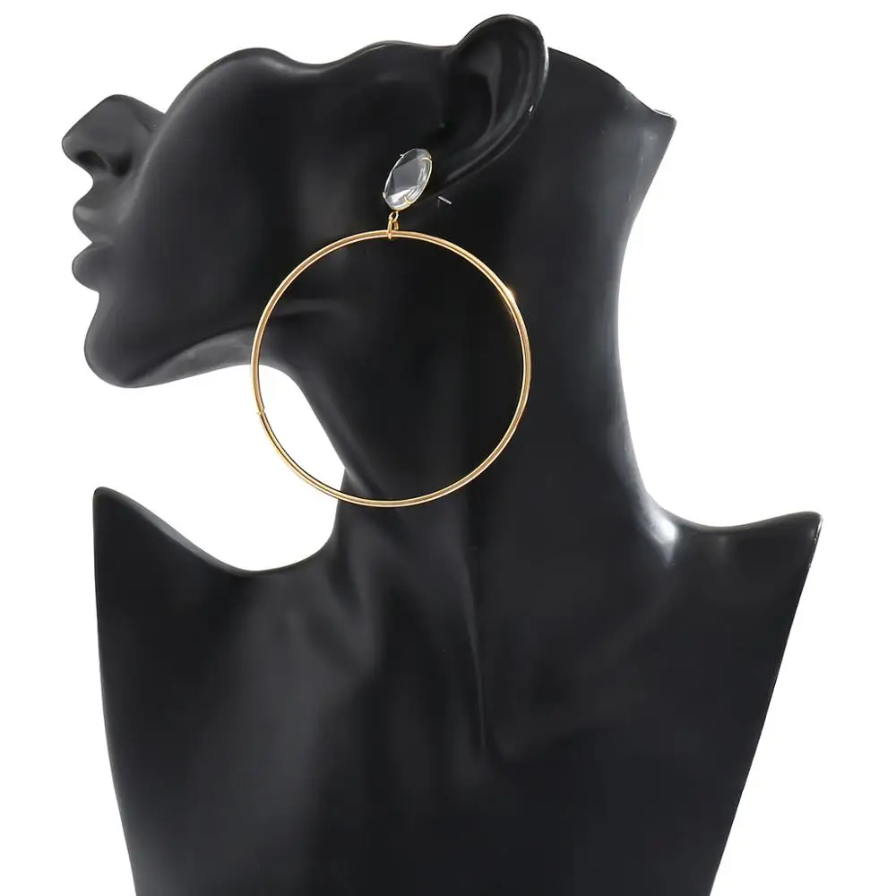 

IngeSight.Z Geometric Copper Round Circle Large Drop Dangle Earrings for Women Punk Crystal Rhinestone Hanging Earrings Jewelry