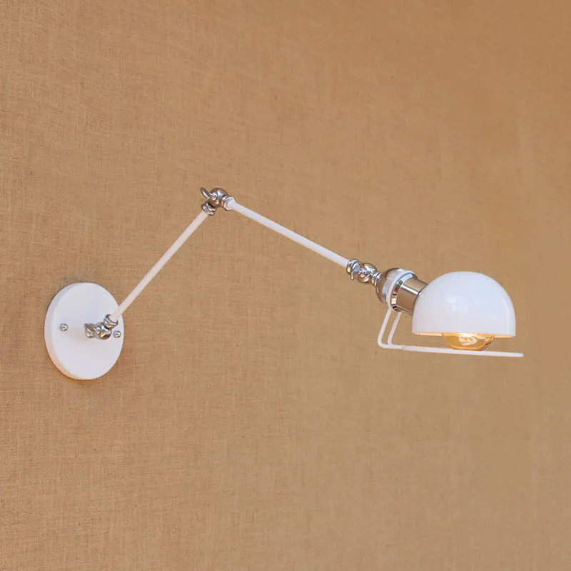 Beste Noord Europa Moderne Wandlampen E27 Wit Retro Passen Hoofd Swing Arm Lezen Wandlamp Voor Werkkamer Nachtkastje Slaapkamer Muur Blaker