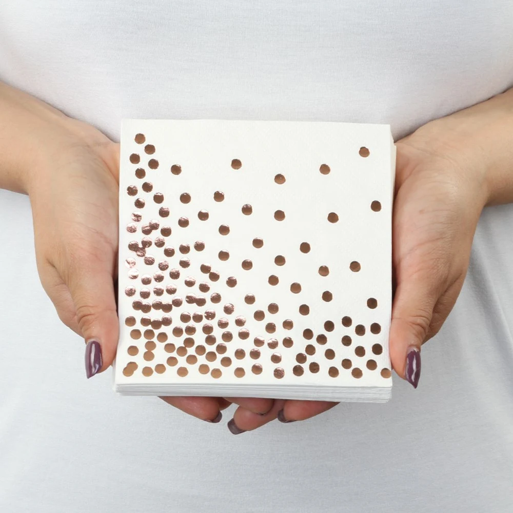 Новинка 20/50 шт/партия розовая Золотая фольга в горошек салфетки для пола