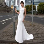 Женское атласное свадебное платье-русалка, с глубоким декольте, кружевной аппликацией и бисером