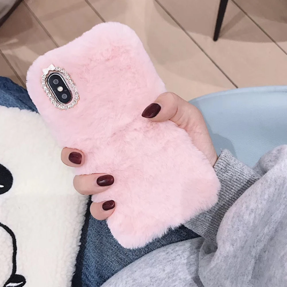 Теплый плюшевый ударопрочный чехол для телефона iPhone 11 Pro Max XR X XS 7 8 6S Plus мягкий