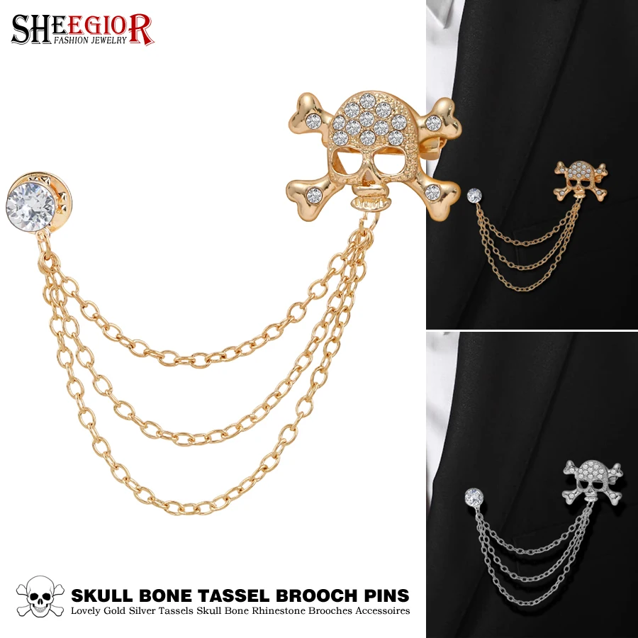 Стразы брошь череп Pins металлический мужской значок аксессуары золотой