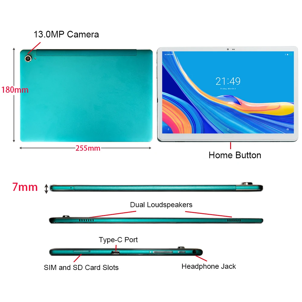 Global Version 4G Phone Call 10.6 Inch Tablet PC MTK6797T Deca Core 5G Wifi 6GB+128GB 13.0MP/5.0MP Camera Type-C Android Tablets