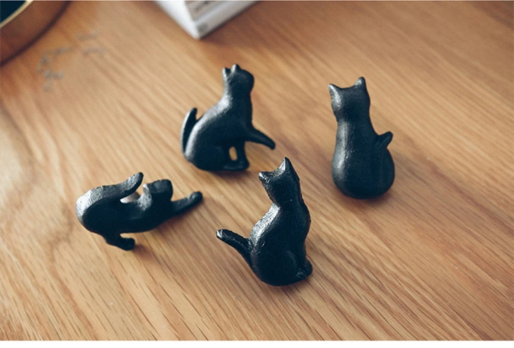 Чугунные матовые черные ручки в форме кота американские для ящиков и дверей