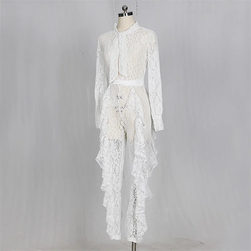 Осенний женский элегантный белый кружевной комбинезон 2020 новые модные вечерние