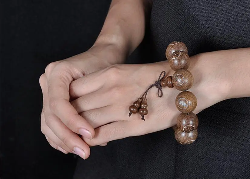 

LETSFUN Fine Jewelry 20mm Men's Beautiful Fashionable Round Natural Rosewood Mosaic Silver Bracelet Free Shipping