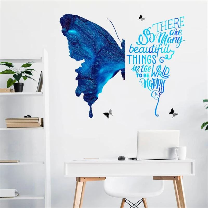 

3D Blue Butterfly Wall Sticker Bedroom Living Room Wall Decoration Door Sticker Modern Art Mural