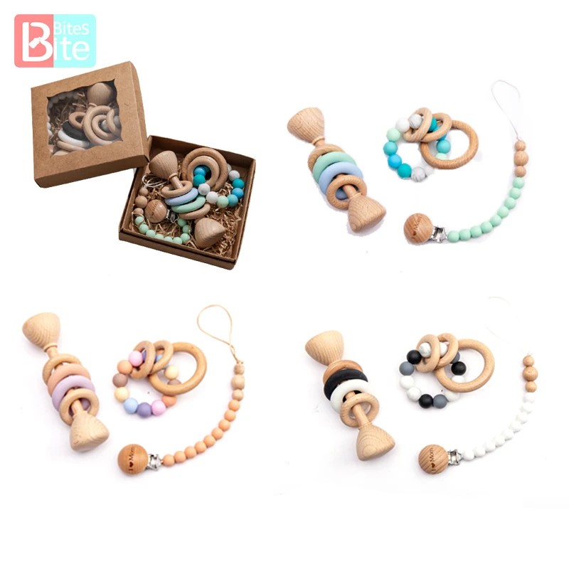 

Bite Bites 1 Set baby wooden silicone toys BPA Bracelet Rattle Pacifier Newborn Chew Nursing Nursing suit Baby birth gift