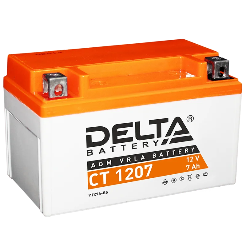 Аккумулятор МОТО DELTA CT 1207 12V/7 Ah (YTX7A BS)|Аккумуляторы для мотоциклов| |