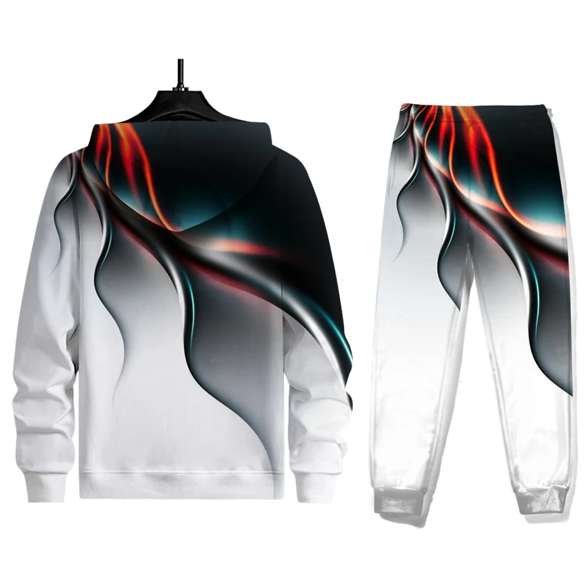

2021 European American Trend Spring And Autumn New Loose Lightning Handsome Hooded Sweater Men's Casual Sports Suit
