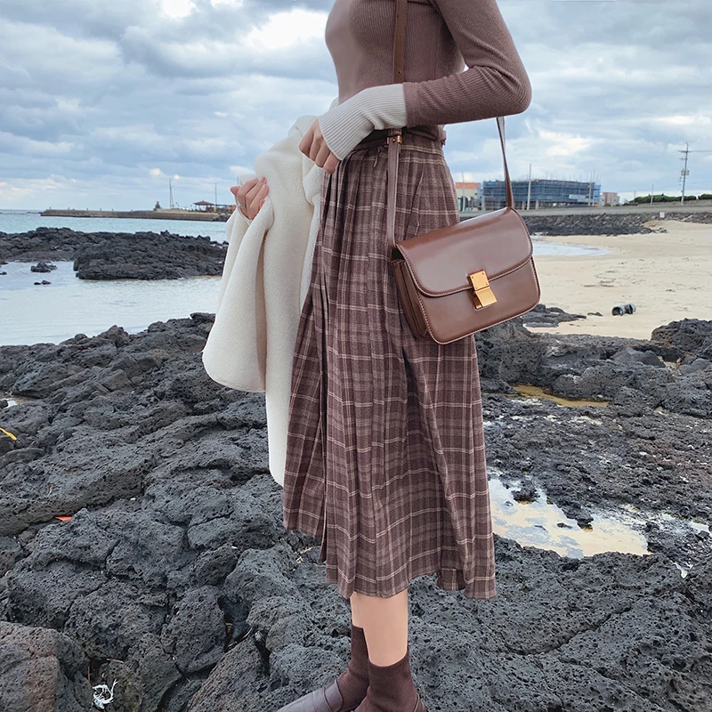 MISHOW осенне зимняя винтажная стильная клетчатая юбка женская плиссированная с