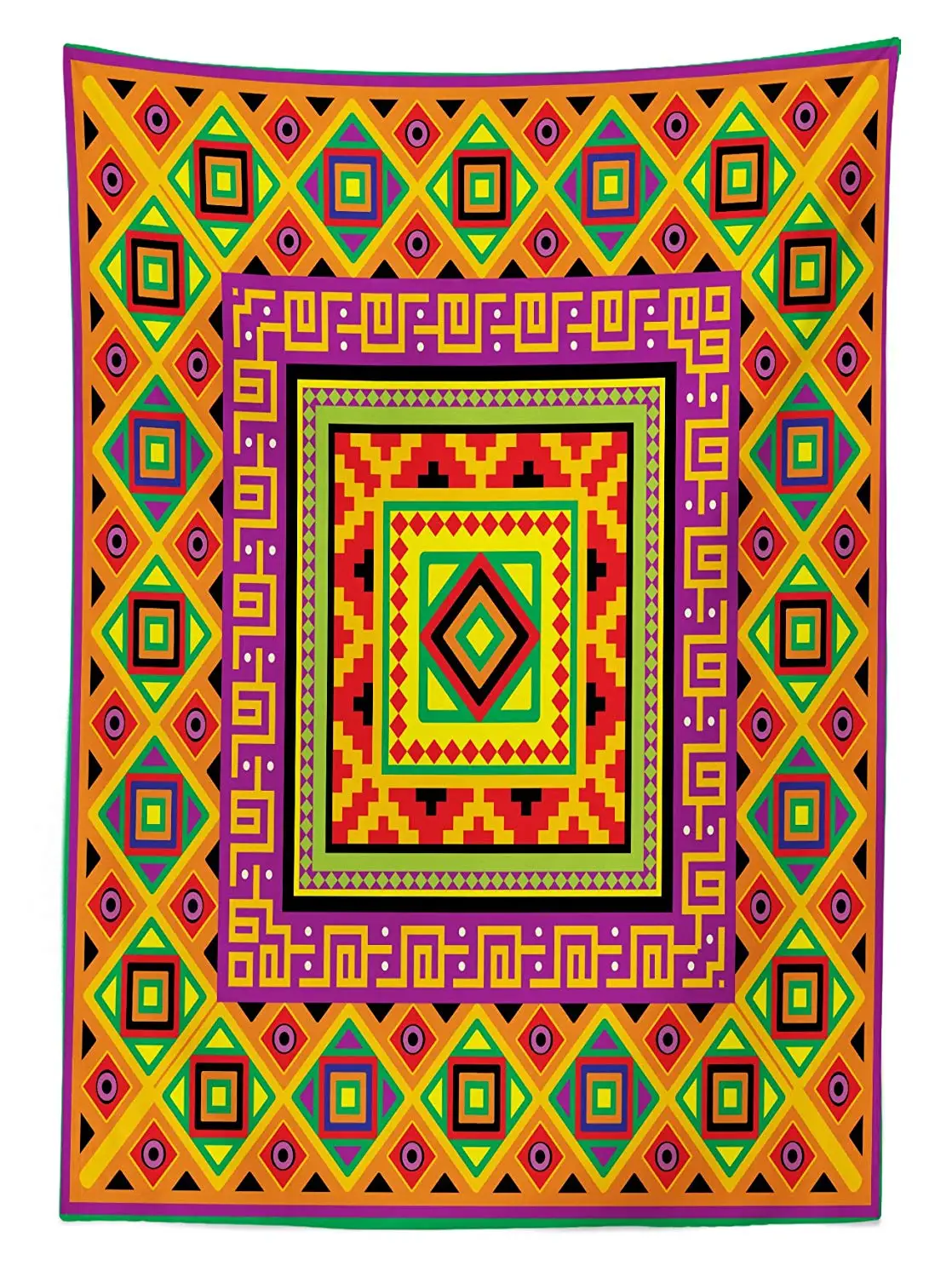 Ацтекская скатерть для улицы с мексиканским орнаментом красочные квадраты