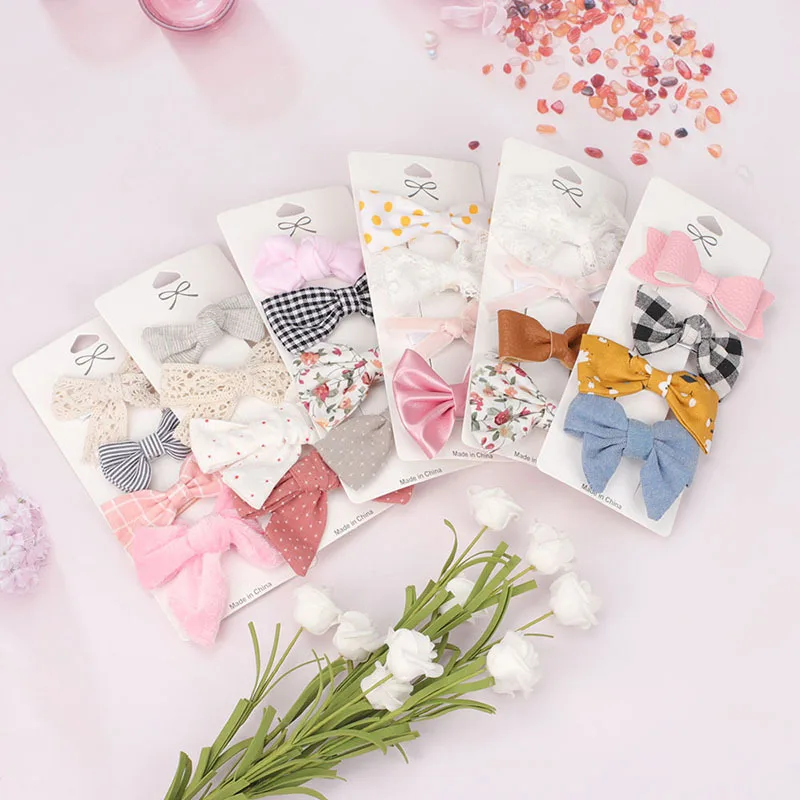 

4 Pcs/set Cotton Cute Printed Hair Clips For Cute Girls Plaid Bowknots Boutique Barrettes Kids Hair Accessories Hairpins