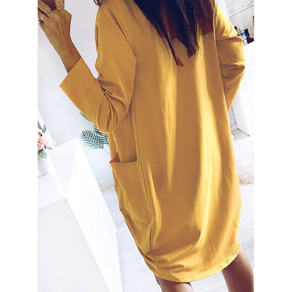 Женское свободное платье с круглым вырезом однотонное Повседневное длинным