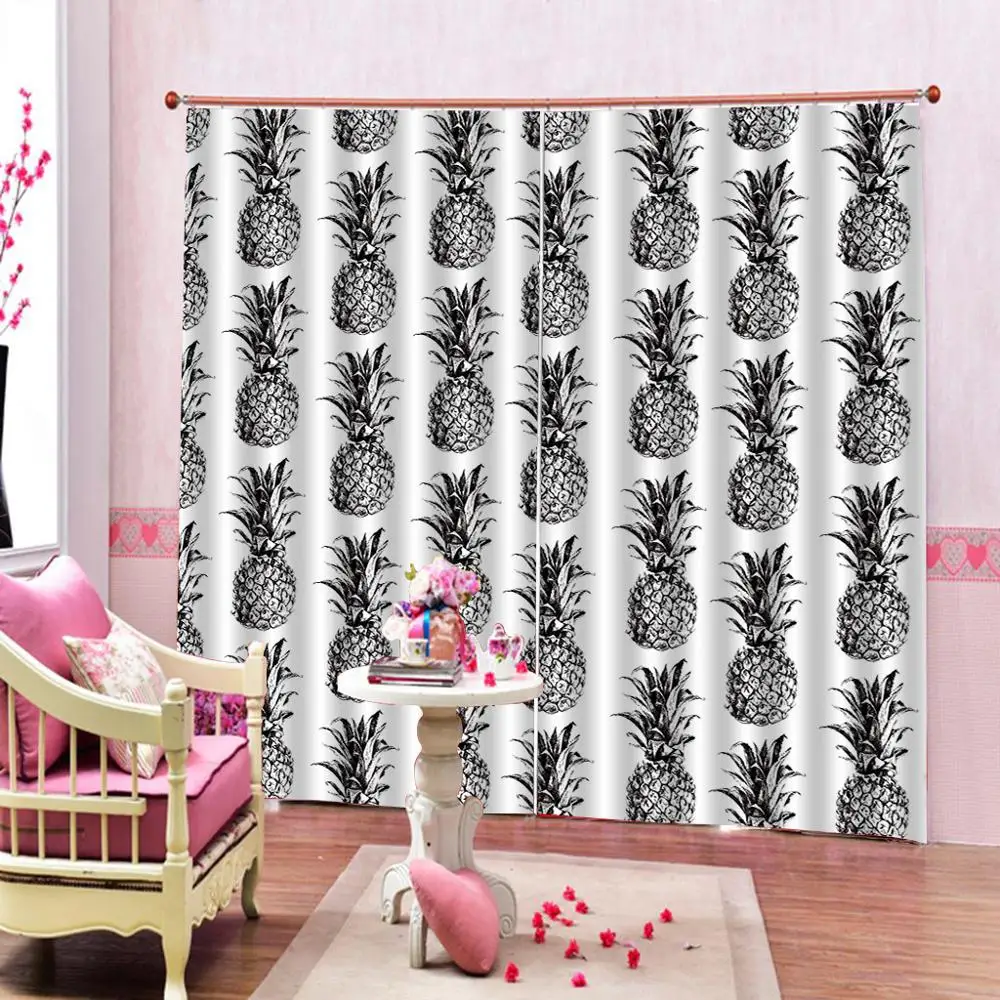 Шторы с ананасами художественные стильные тропические рисунком ананаса и