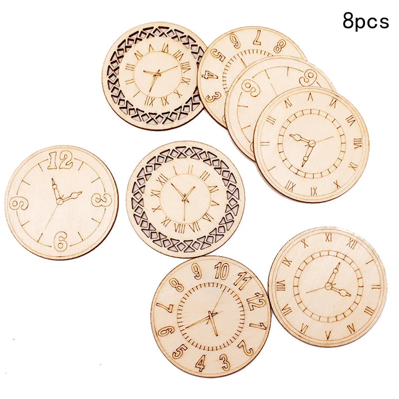 

8PCS DIY Wooden Clock Pattern Craft Creative DIY Round Pendant Pure Wood Chip Home Decoration Festival Family Party Graffiti
