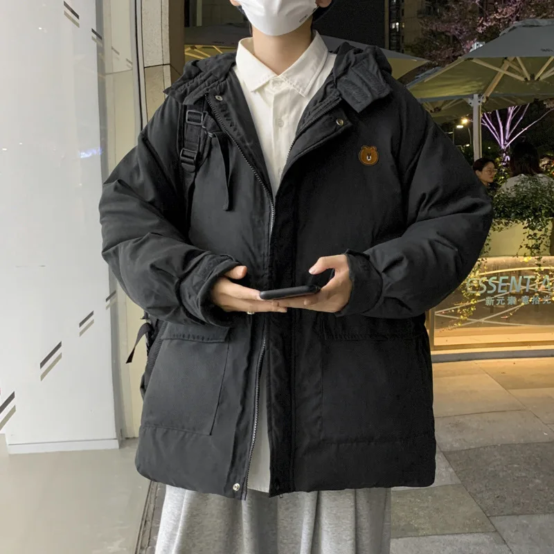 Winter Coat Pure Color Loose Thick Hooded Cotton-padded Jacket Men's Ins Bread Jacket 2021 Autumn and Winter Warm Jacket