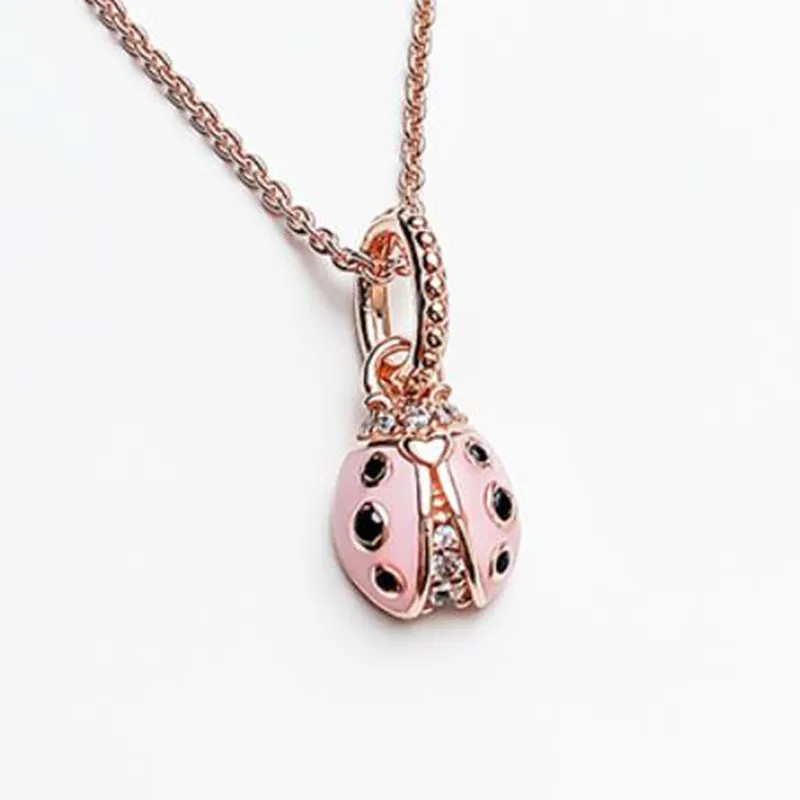 

100% 925 Sterling Silver Charm Lucky Pink Ladybug Pendant Fit Pandora Women Bracelet & Necklace Diy Jewelry