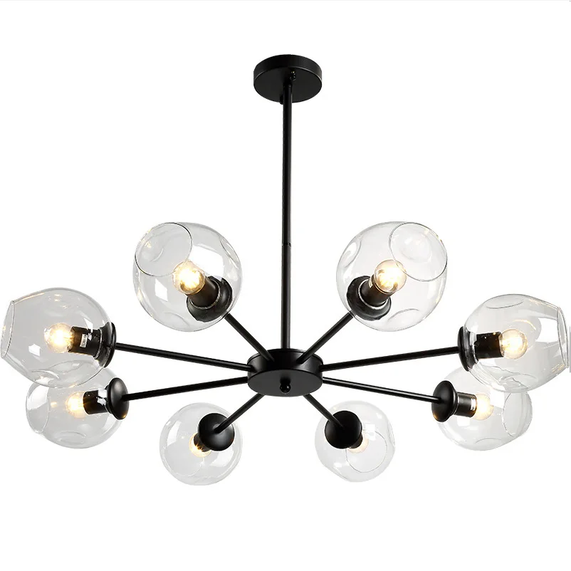 Люстра в скандинавском стиле со стеклянными синими шариками медная Золотая