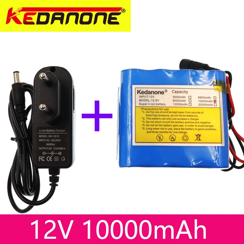 Kedanone 100% новая защита большая емкость 12В 10АЧ 18650 литиевая аккумуляторная батарея