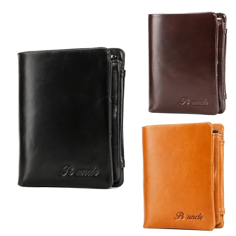 

ASDS-PI UNCLE Brand Men's and Women's Wallets Short Genuine Leather Youth Driver's License Wallet Card Case Multifunctional