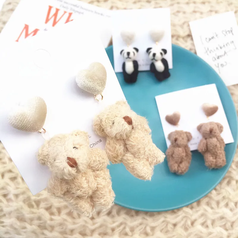 Креативные Плюшевые Мини медведь серьги в виде панды для женщин и девушек с