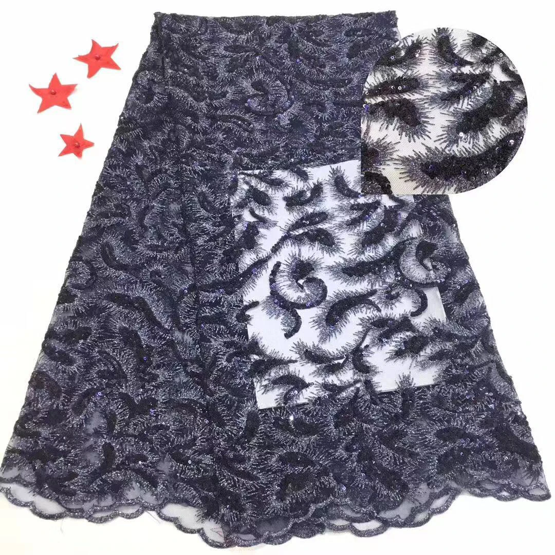 

French sequined lace fabric 2020 African tulle lace fabric high quality Nigerian sequined lace embroidered bridal fabric FJ3425