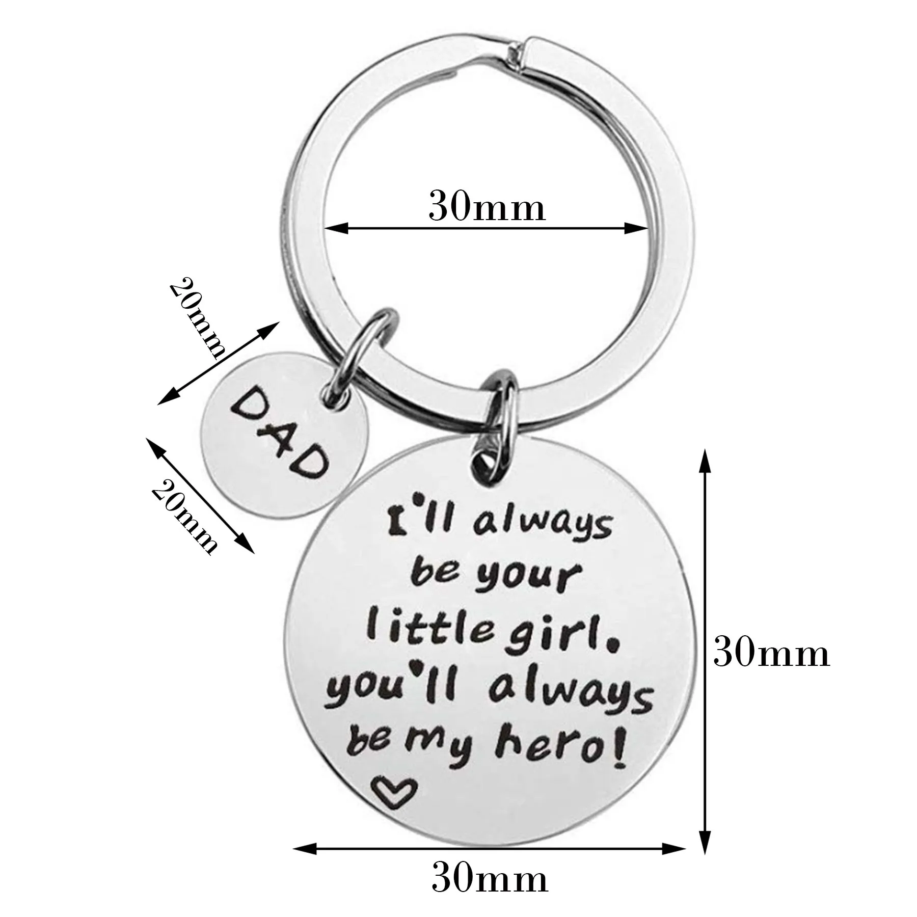 

Custom Dad I'll Always Be Your Little Girl,You'll Always Be My Hero Stainless Steel Engraved Pendant Keychains Gifts Keyring