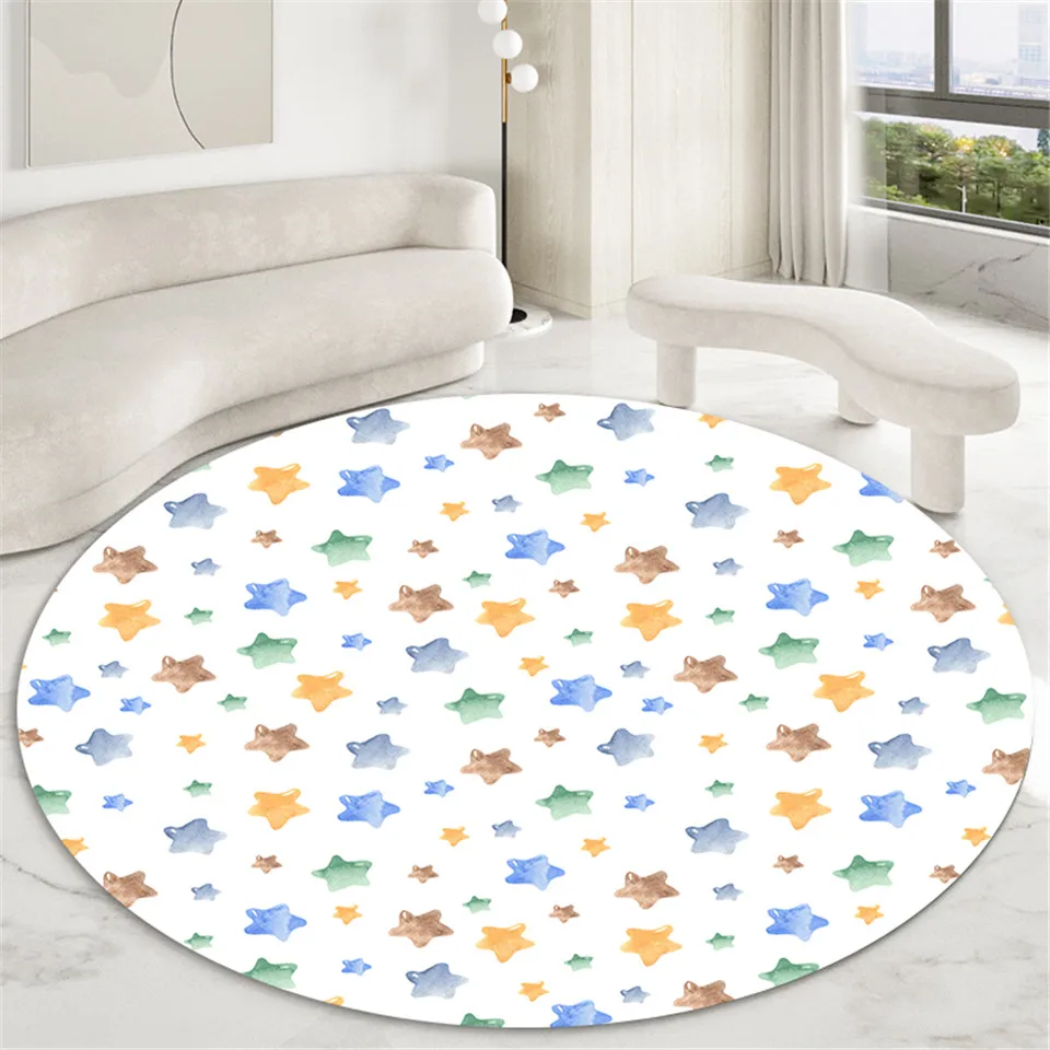 

Colorful Star Pattern White Round Area Rug Kids Room Nordic Simple Floor Mat Cute Cartoon Play Mat For Girl Boy Crawling Carpet