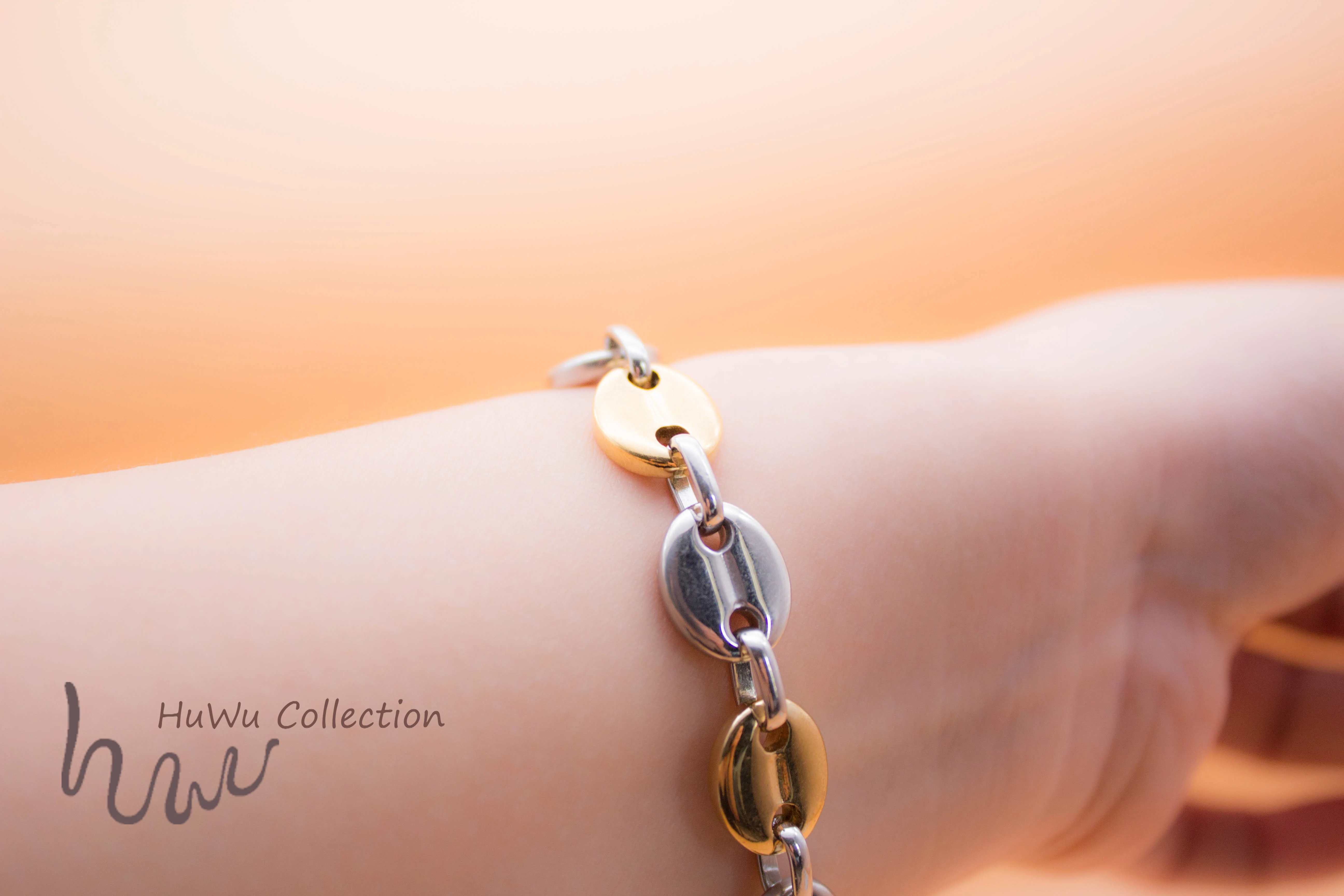 Двухцветная цепочка для кофейных зерен серебристого/золотого цвета два оттенка