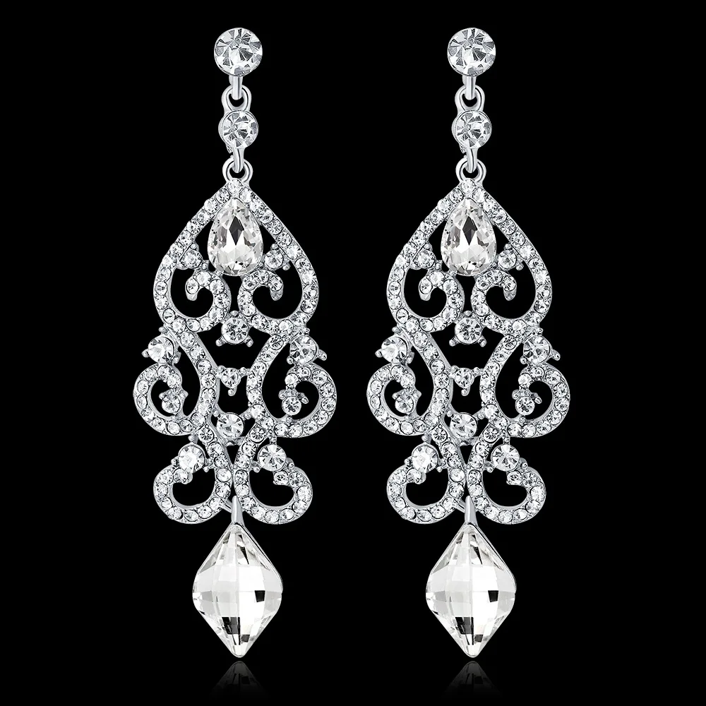 

TREAZY New Fashion Crystal Floral Long Drop Earrings for Women Gift Silver Color Bridal Wedding Earrings Fashion Jewelry Brincos