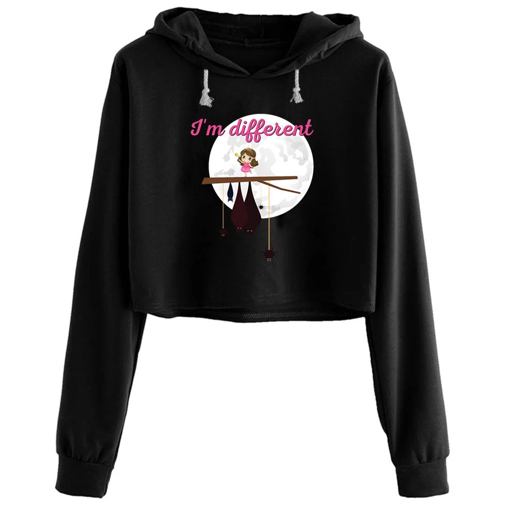 

Gothic Princess Im Different Bat Spider Crop Hoodies Women Goth Grunge Harajuku Anime Pullover For Girls
