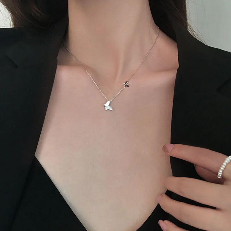 

Minimalist Clavicle Chain Butterfly Zircon Necklace Pendant Women Fashion Silver Plated Choker Necklace 2021 Trend Jewelry Gift