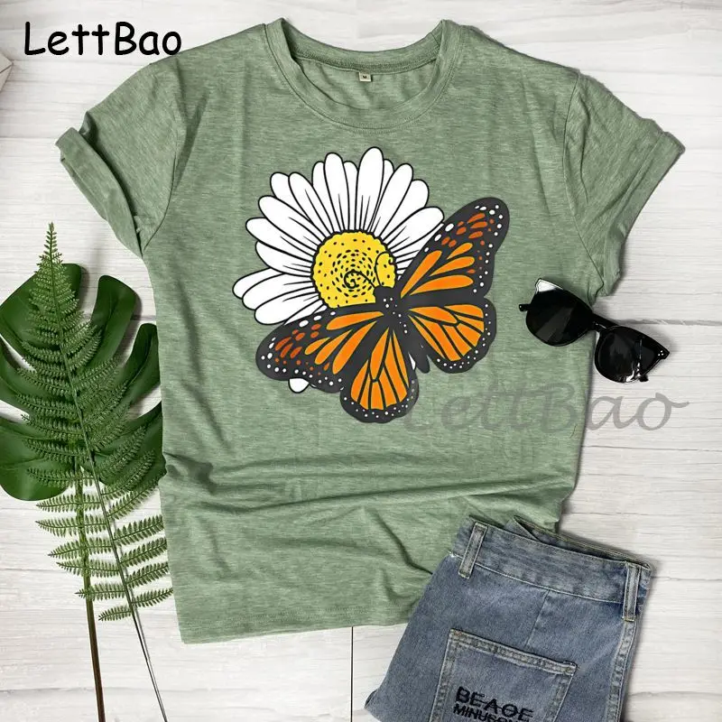 

Monarch бабочки бабочка и футболка с цветами Повседневная футболка с короткими рукавами для малышей, топы, футболки, женский Harajuku футболки с ге...