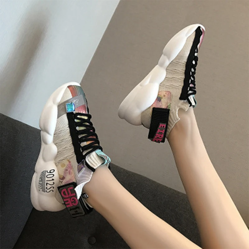 Кроссовки женские массивные на платформе 5 см Вулканизированная толстая подошва