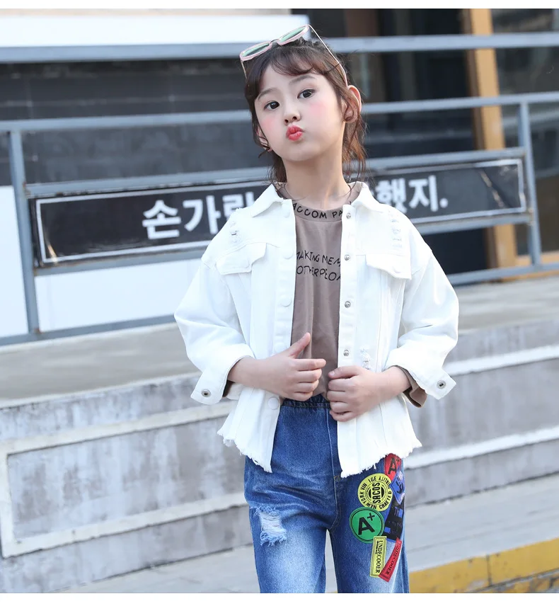 

Girls' denim suit 2021 autumn new girls' suit two piece sports fashion autumn suit
