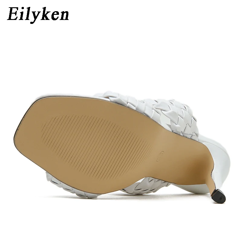 Eilyken/Новые дизайнерские плетеные Шлепанцы из искусственной кожи с квадратным