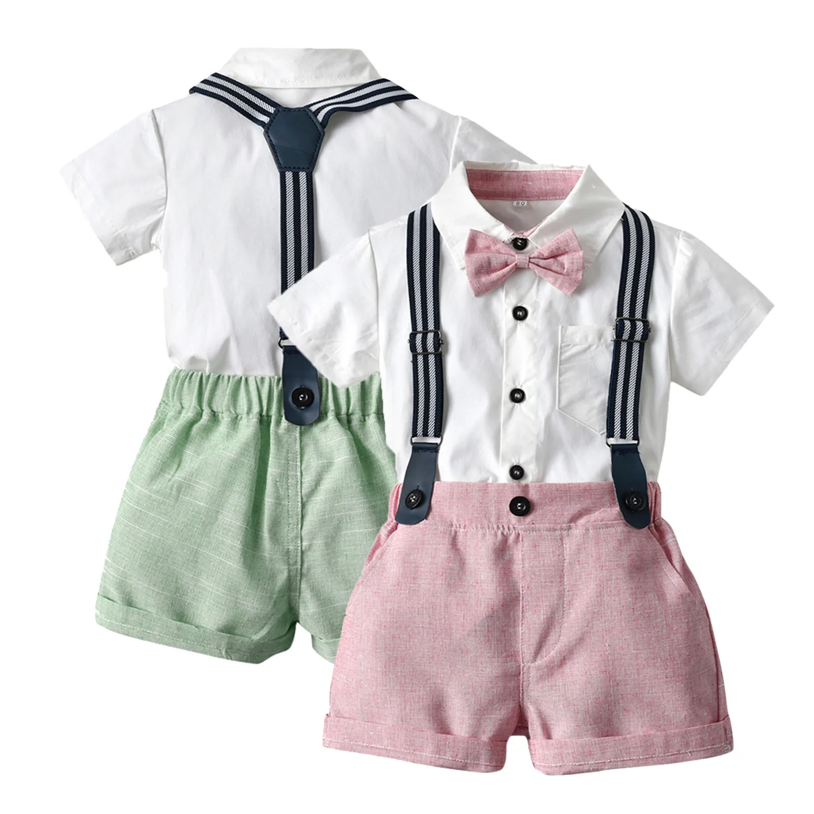 

Toddler Boy Clothes Set Summer Boys Gentleman Suit Formal Suit Summer 1-4 Years Short Sleeve Bow Tie Shirt And Suspender Shorts